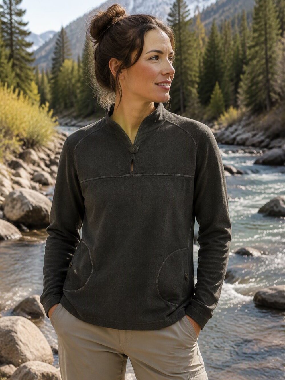 569-MEC Women's Charcoal Green Technical Pullover Top | 100% Polyester Outdoor M